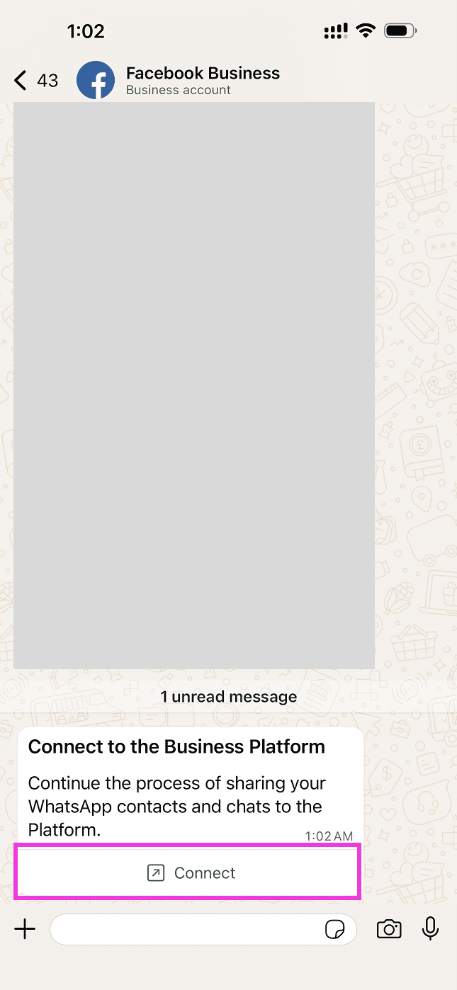 The Facebook Business message with its Connect button