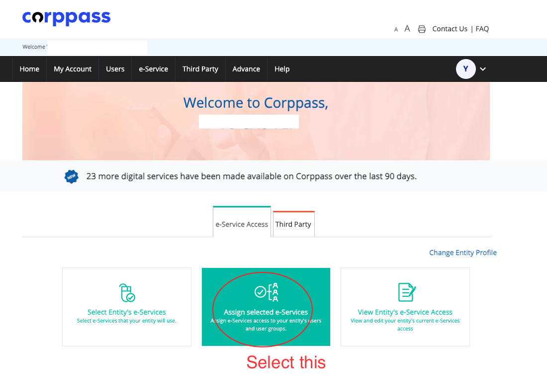 Select Assign selected e-Services