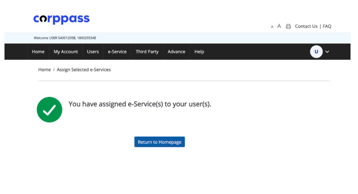 Confirmation that the e-Service has been assigned