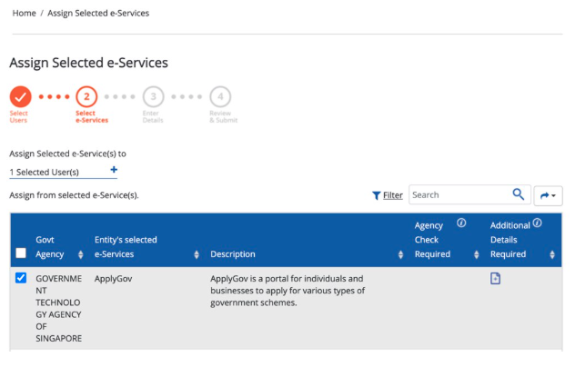 Select the ApplyGov e-Service under Government Technology Agency of Singapore