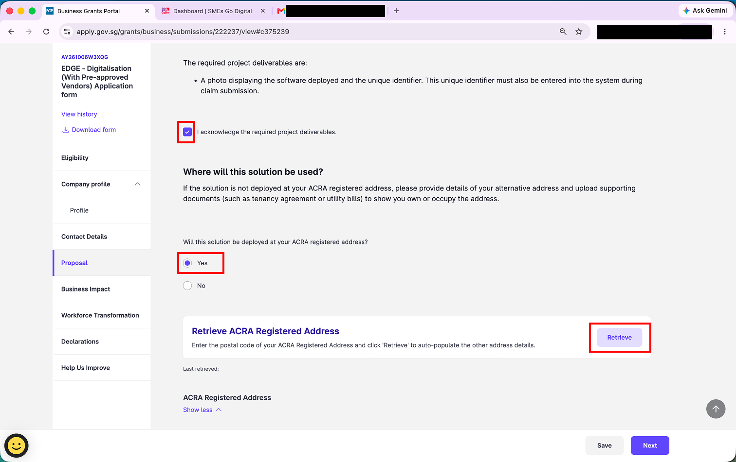 Acknowledge deliverables and confirm the deployment address