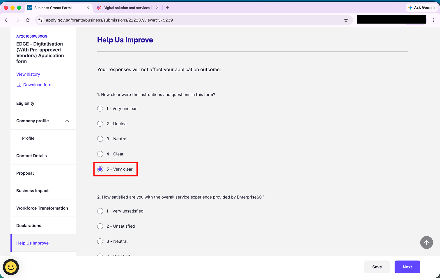 Help us improve, question 1