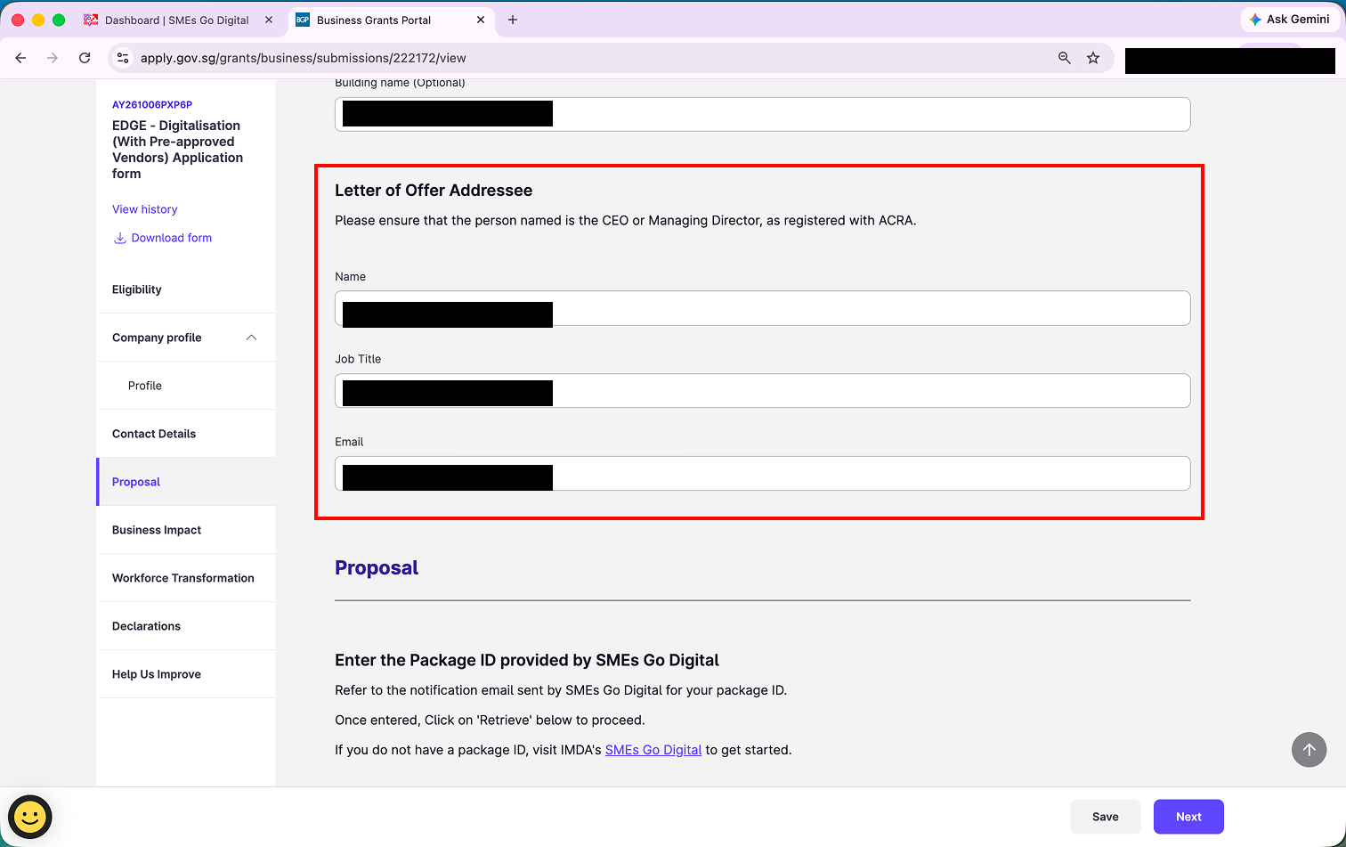 Letter of Offer addressee