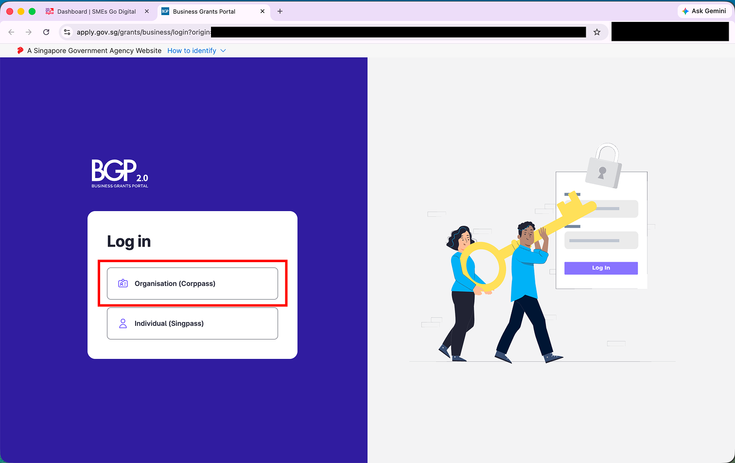 Log in with Corppass