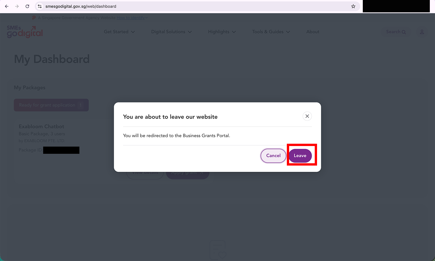 Leave to the Business Grants Portal