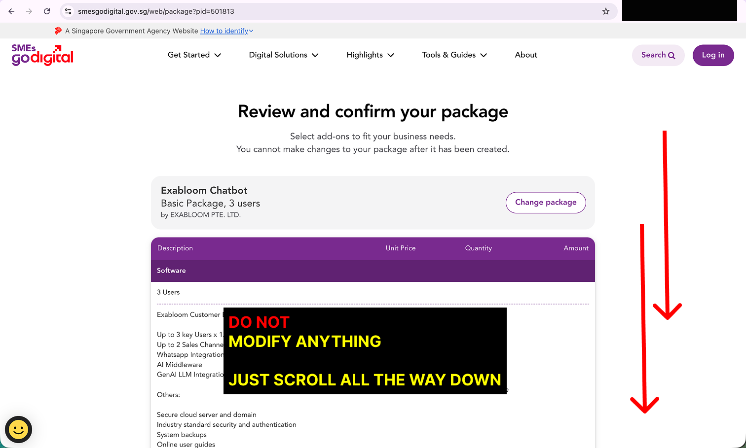 Review and confirm your package