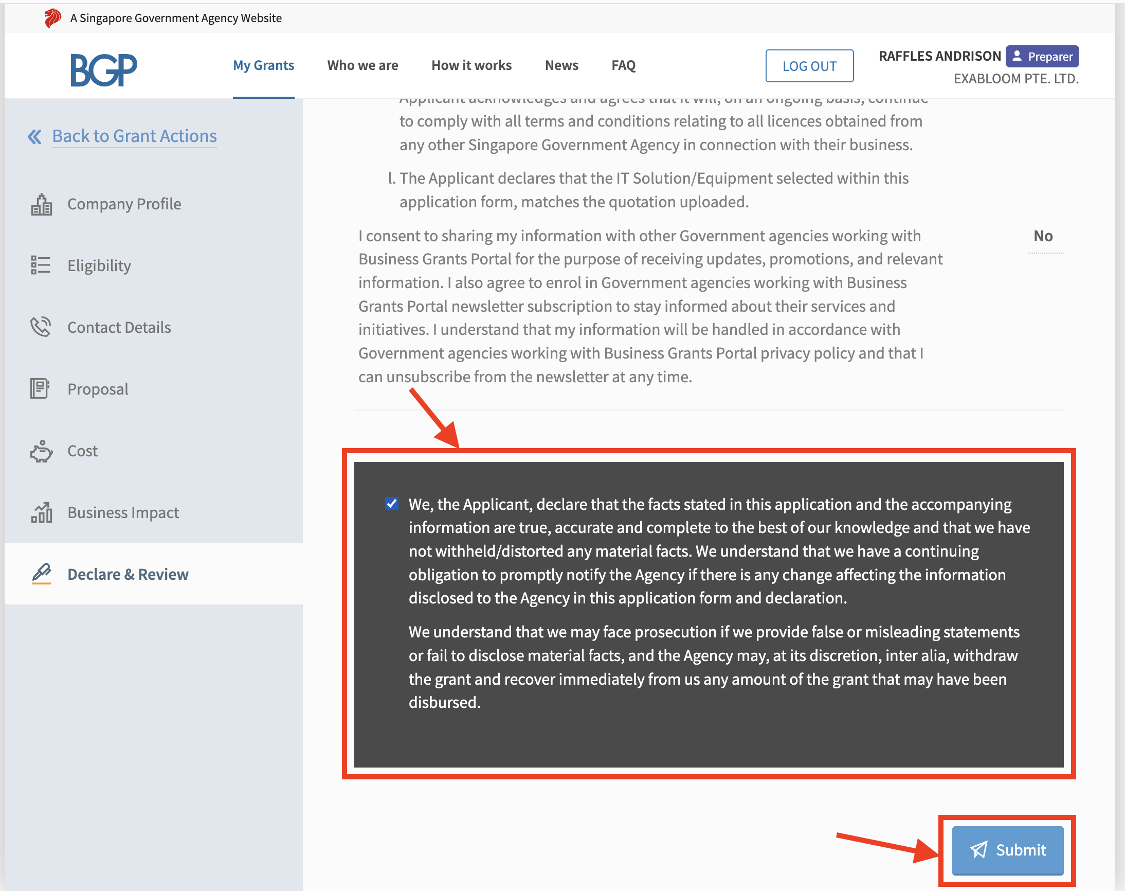 PSG Proposal Declare & Review & Submit