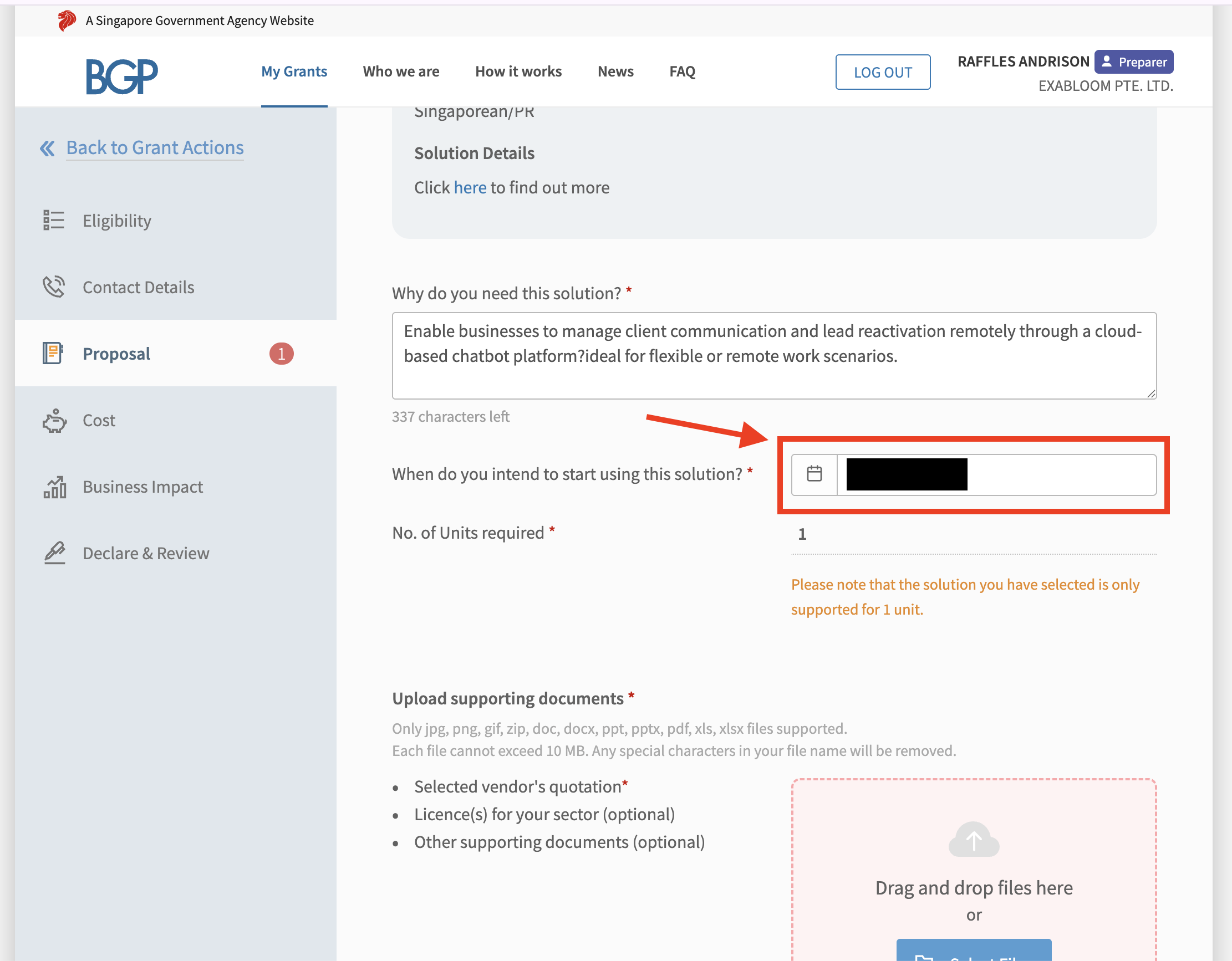 Select Proposal Intended Start Date
