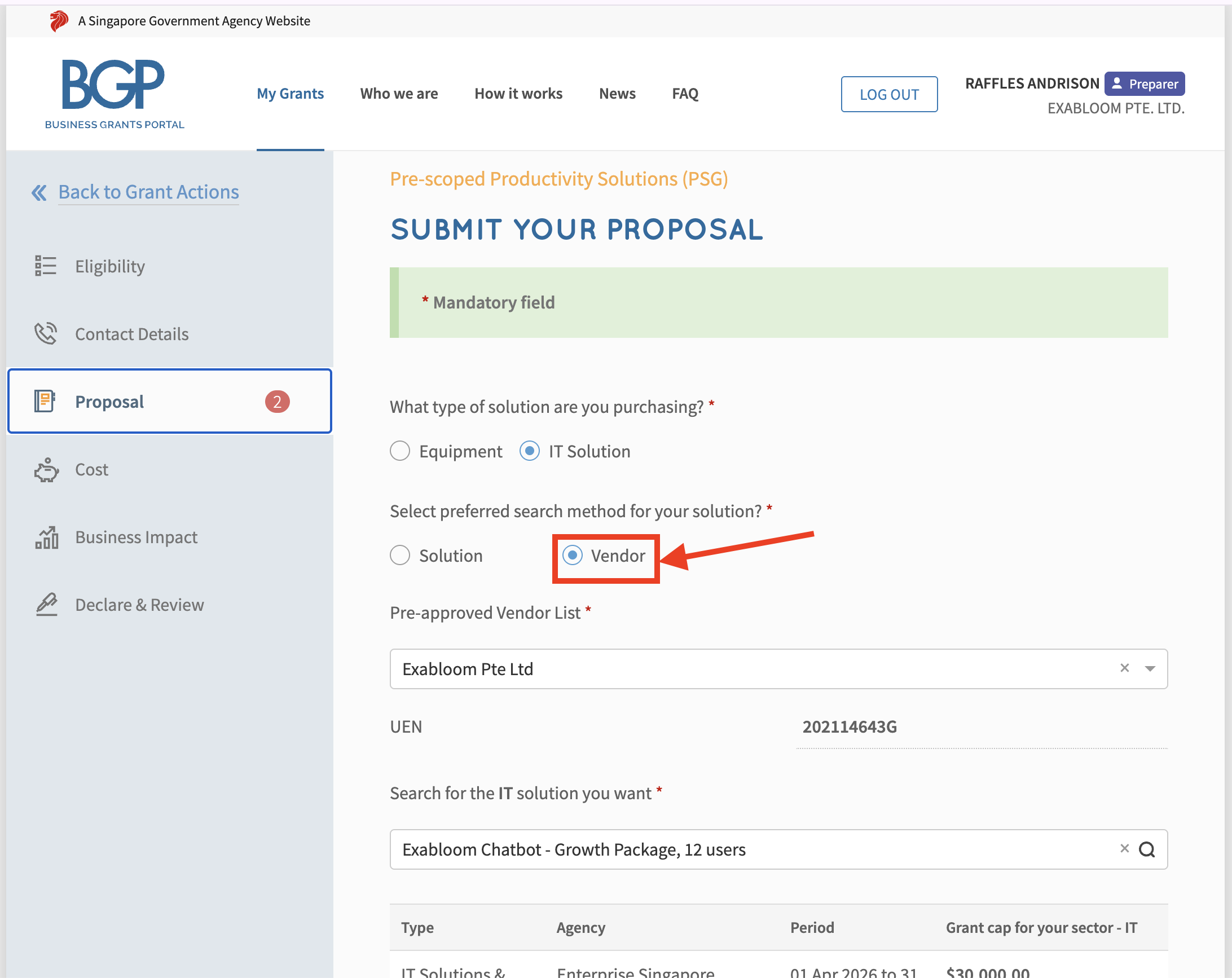 Select Proposal Vendor